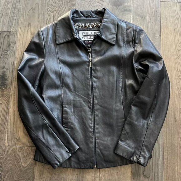 Wilsons Leather Jackets & Blazers - Wilsons 100% Genuine Leather Size M Pelle Studio Jacket Leopard Print Lining